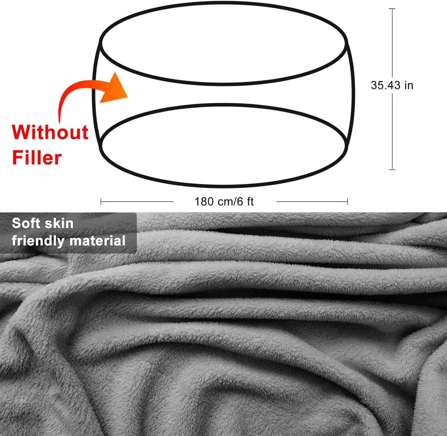 Bean Bag Chair Cover, Filler separated 6ft