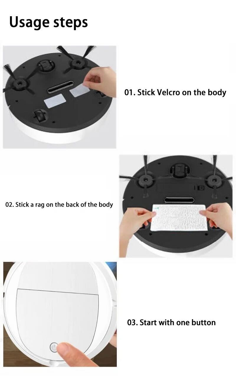 NEW 3 in 1 Smart Sweeping Robot Usage Steps