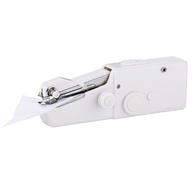 Portable Sewing Machine White with fabric sample