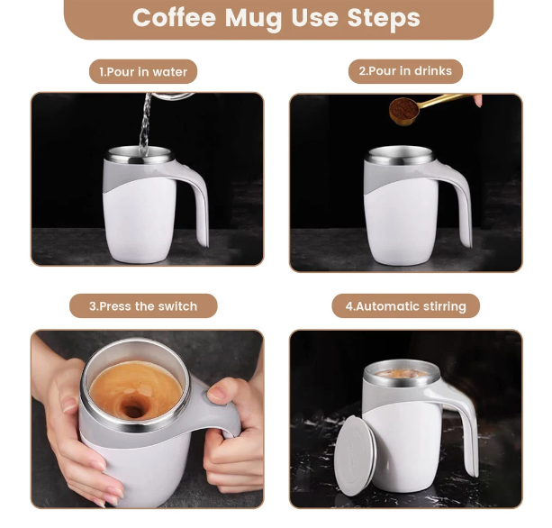 Self Stirring Coffee Cup Use Steps